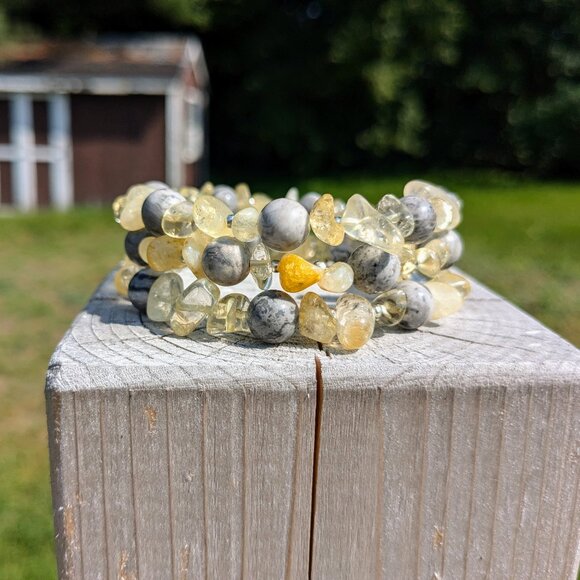 Yellow Citrine Silver Crazy Lace Agate Stone Bracelet - Picture 2 of 11